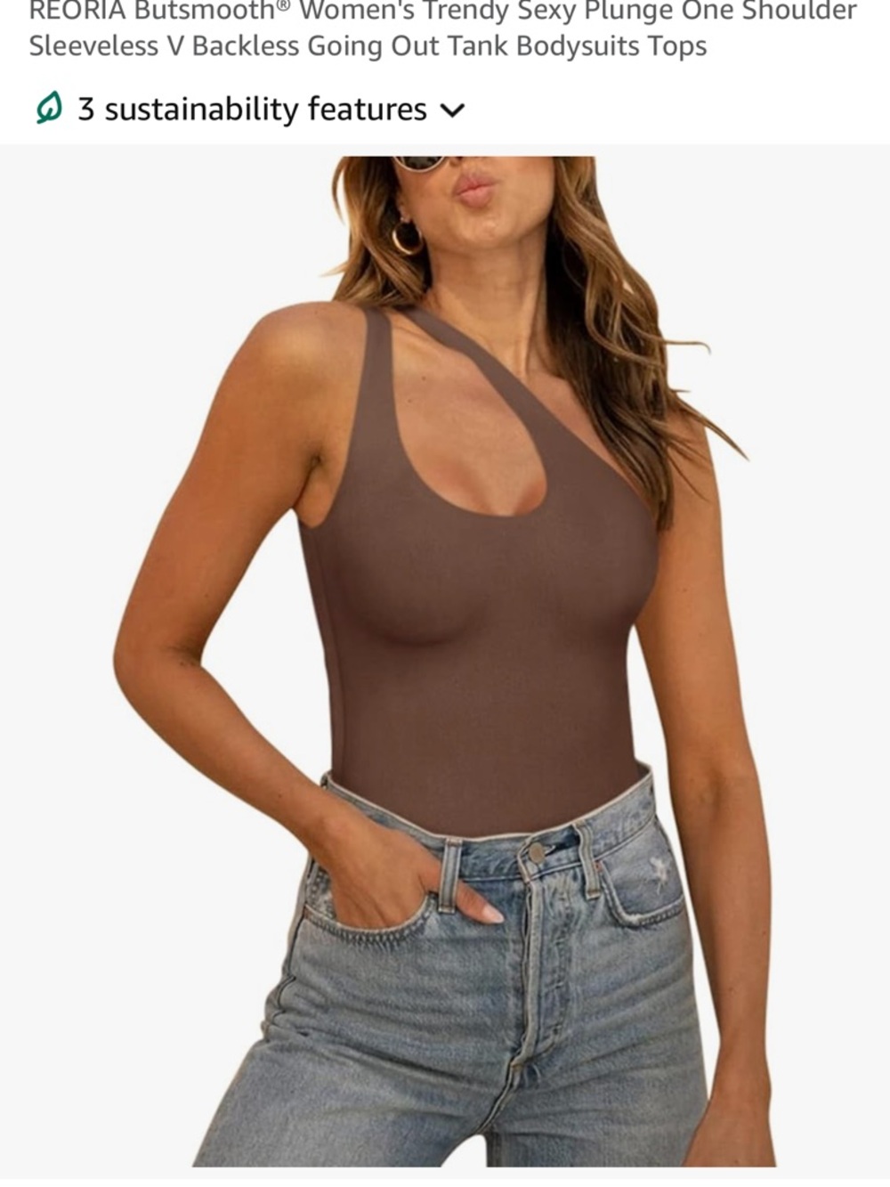 ReoRia One-Shoulder Asymmetric Tank Top in Brown